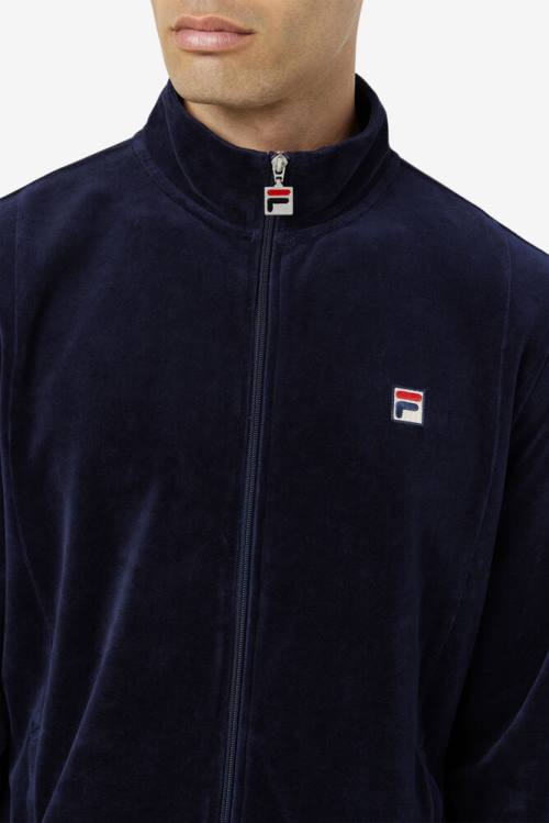 Navy Men's Fila O-fit Velour Jackets | Fila573WF