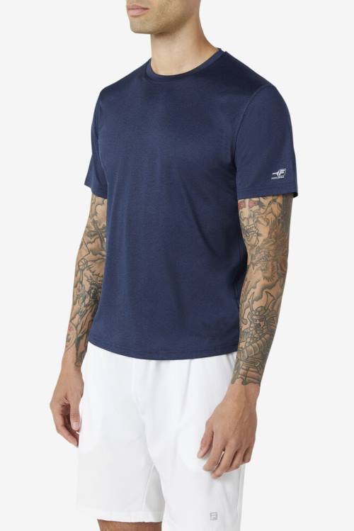 Navy Men's Fila Pickleball Scallop Hem Crew T Shirts | Fila473NR