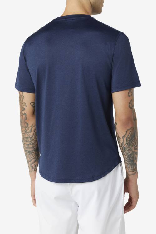 Navy Men's Fila Pickleball Scallop Hem Crew T Shirts | Fila473NR