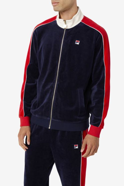 Navy / Red Men's Fila Cima Velour Jackets | Fila182OE