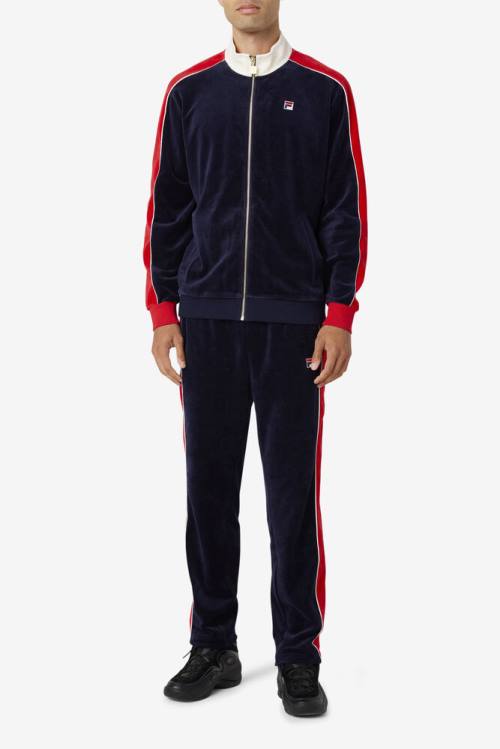 Navy / Red Men's Fila Cima Velour Jackets | Fila182OE