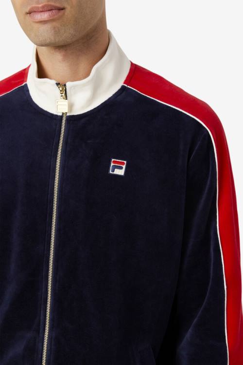 Navy / Red Men's Fila Cima Velour Jackets | Fila182OE