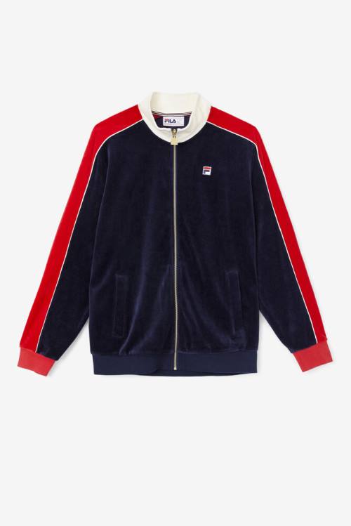 Navy / Red Men\'s Fila Cima Velour Jackets | Fila182OE