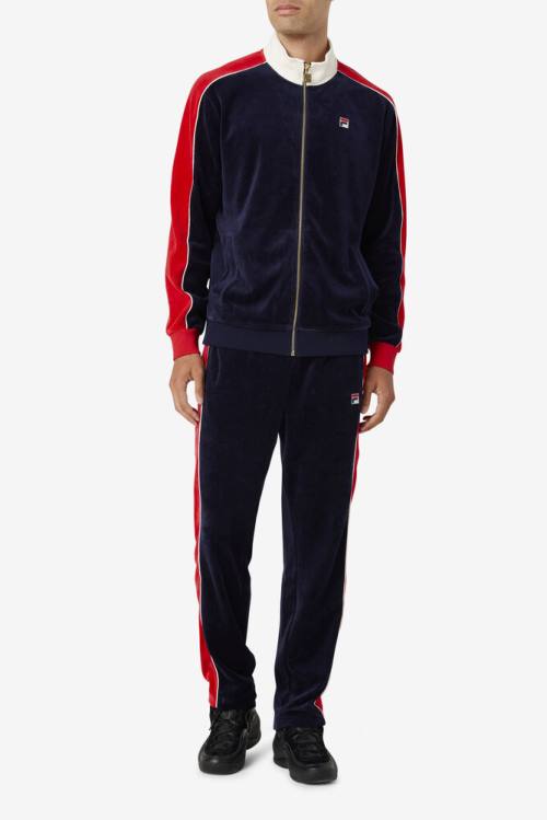 Navy / Red Men's Fila Cima Velour Pants | Fila971VM