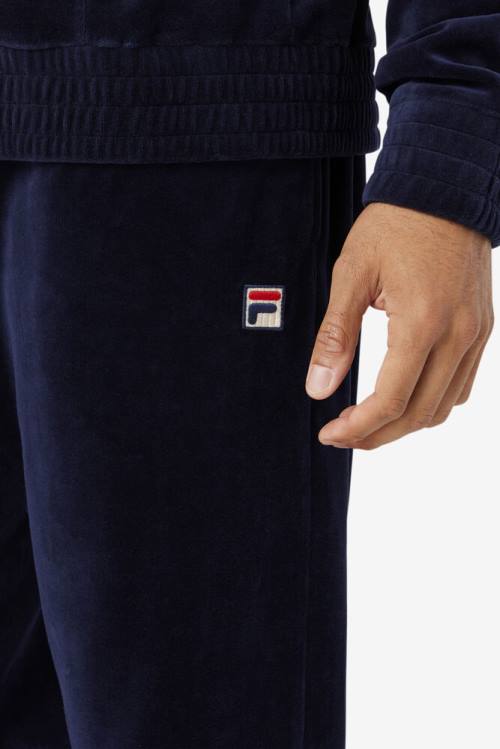 Navy / Red Men's Fila O-fit Velour Pants | Fila309TG