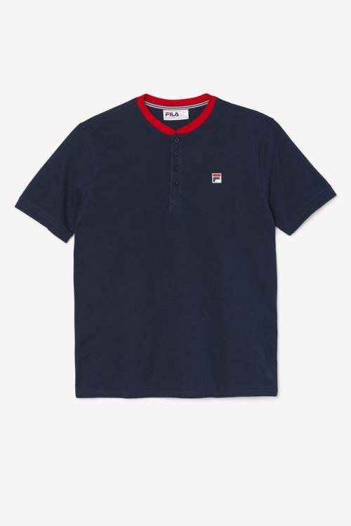 Navy / Red Men\'s Fila Ralph Henley T Shirts | Fila598UF