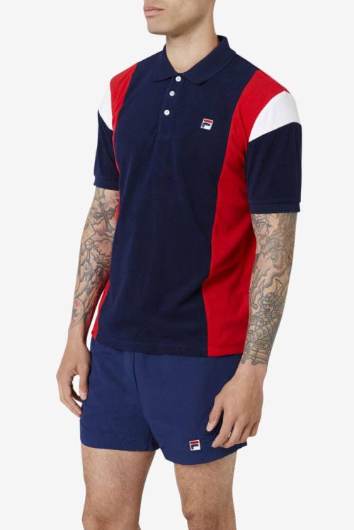 Navy / Red / White Men's Fila Astro Terry Polo | Fila702VJ