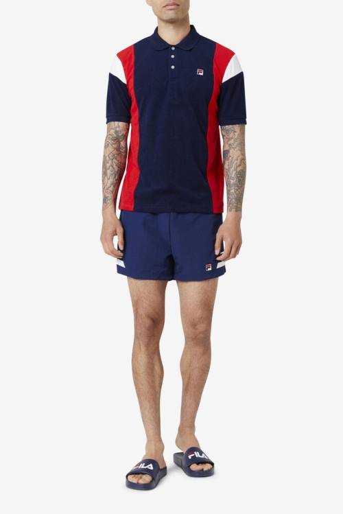 Navy / Red / White Men's Fila Astro Terry Polo | Fila702VJ