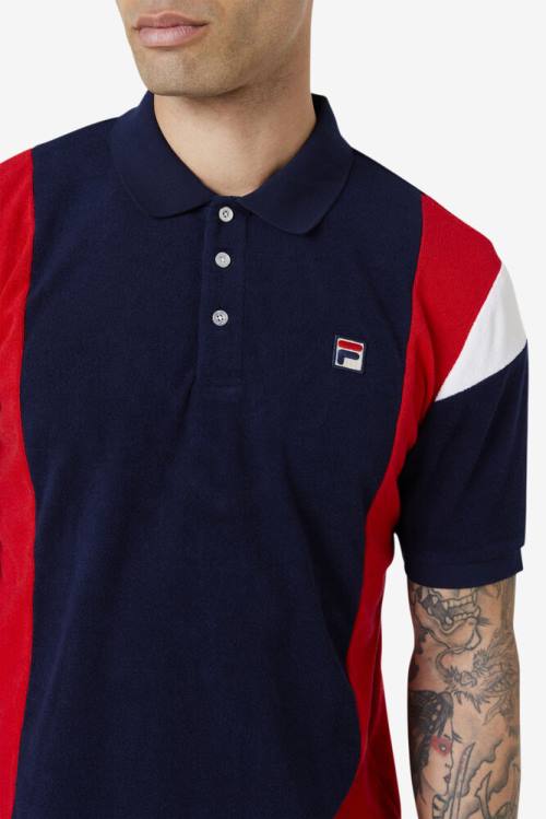 Navy / Red / White Men's Fila Astro Terry Polo | Fila702VJ