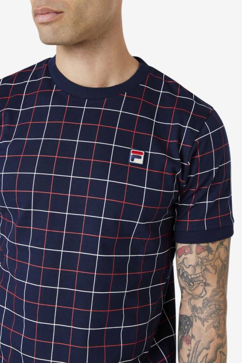 Navy / Red / White Men's Fila Casbian Crew T Shirts | Fila785MZ