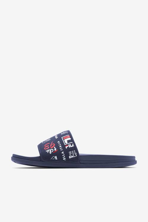 Navy / Red / White Men's Fila Drifter Lux Patchwork Slides | Fila195UP