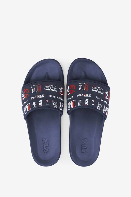 Navy / Red / White Men's Fila Drifter Lux Patchwork Slides | Fila195UP