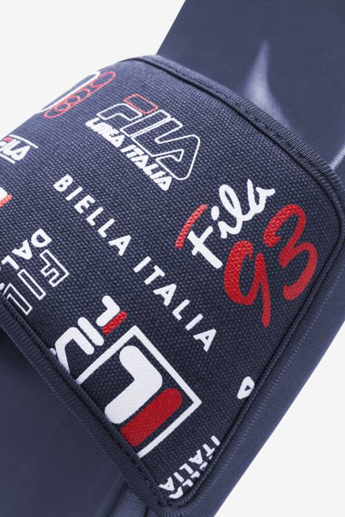 Navy / Red / White Men's Fila Drifter Lux Patchwork Slides | Fila195UP