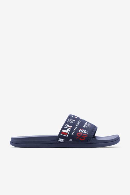 Navy / Red / White Men\'s Fila Drifter Lux Patchwork Slides | Fila195UP