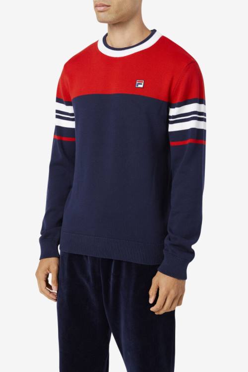 Navy / Red / White Men's Fila Everly Sweatshirts | Fila512HW