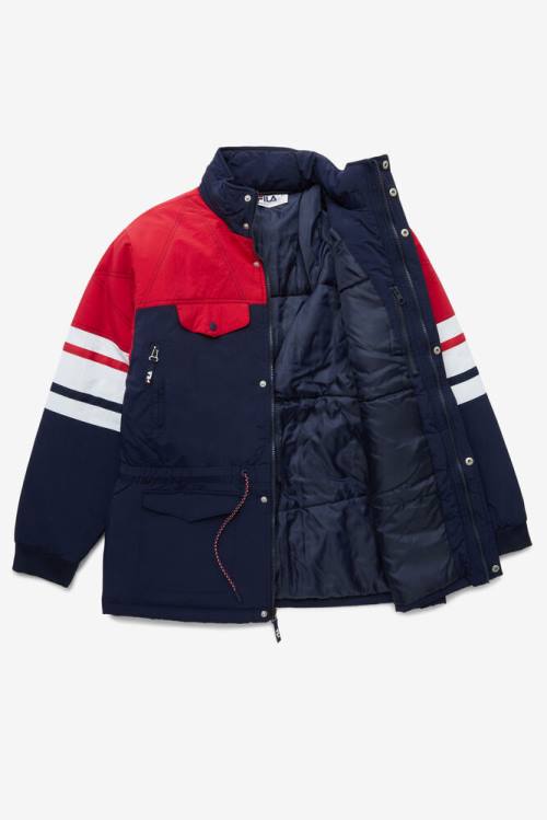 Navy / Red / White Men's Fila Golia Parka Jackets | Fila401TL