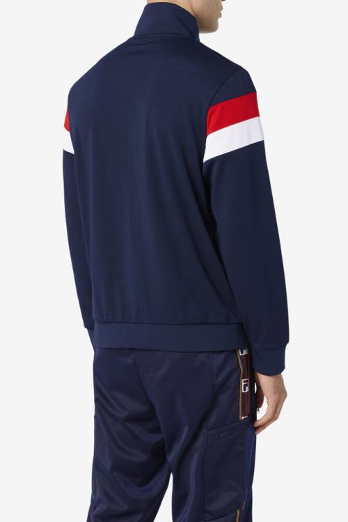 Navy / Red / White Men's Fila Malcolm Track Jackets | Fila945QC