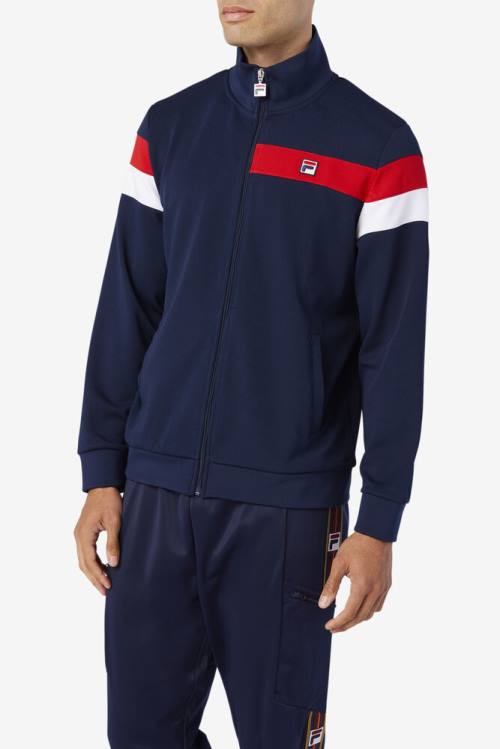 Navy / Red / White Men's Fila Malcolm Track Jackets | Fila945QC