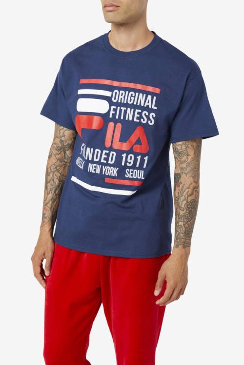 Navy / Red / White Men's Fila Original Fitness Tee T Shirts | Fila130JH