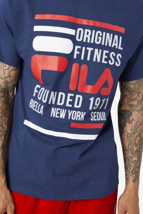 Navy / Red / White Men's Fila Original Fitness Tee T Shirts | Fila130JH