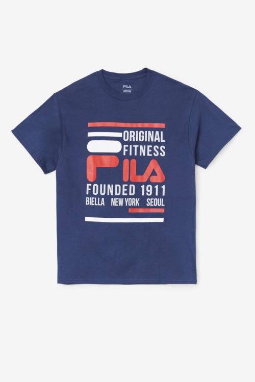 Navy / Red / White Men\'s Fila Original Fitness Tee T Shirts | Fila130JH