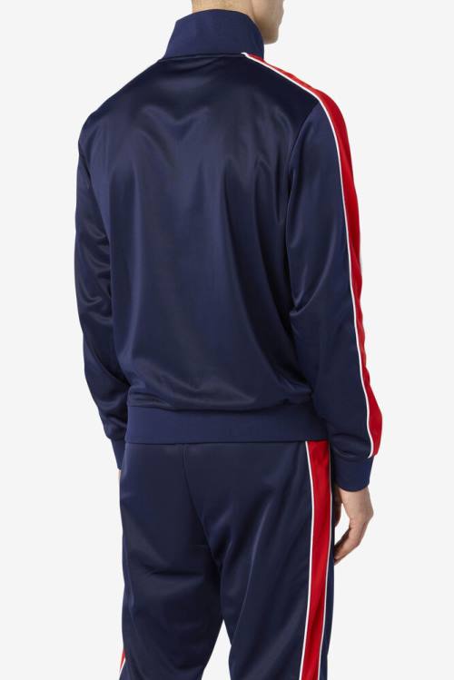 Navy / Red / White Men's Fila Wicks Track Jackets | Fila614JM