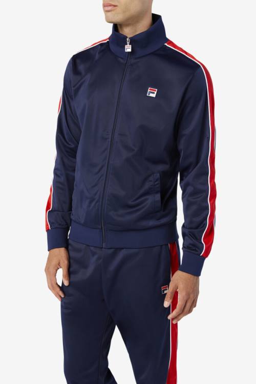 Navy / Red / White Men's Fila Wicks Track Jackets | Fila614JM