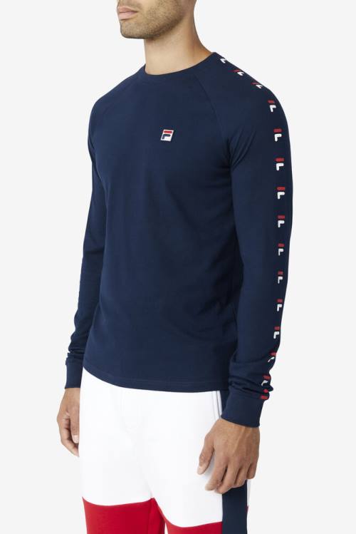 Navy / Red / White Men's Fila Zubby Long Sleeve Tee T Shirts | Fila306OQ