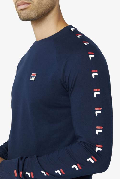 Navy / Red / White Men's Fila Zubby Long Sleeve Tee T Shirts | Fila306OQ