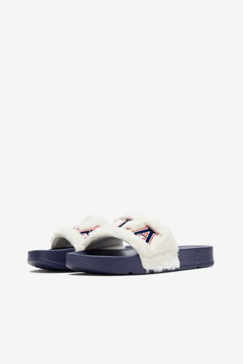 Navy / Red Women's Fila Furry Drifter Collegiate Slides | Fila912BG