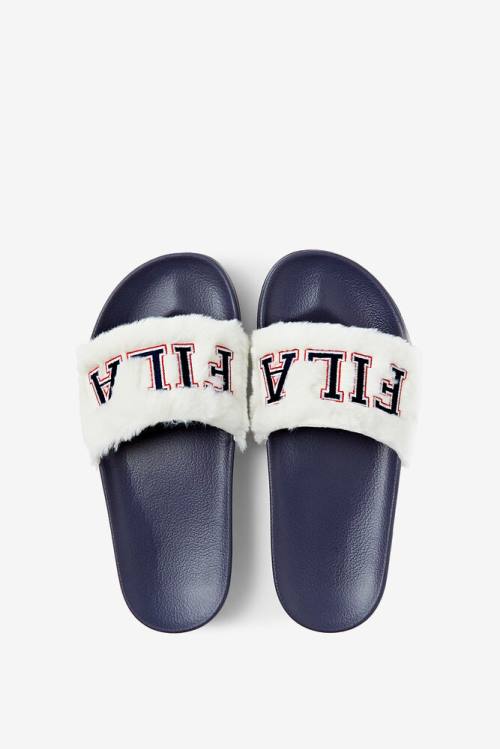 Navy / Red Women's Fila Furry Drifter Collegiate Slides | Fila912BG