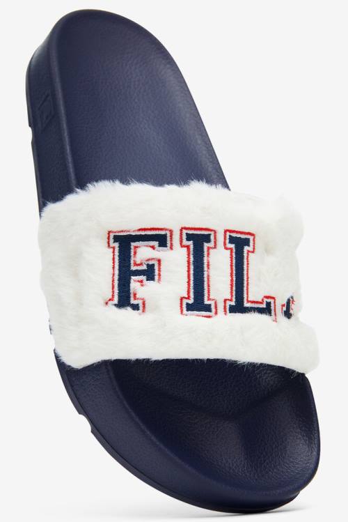 Navy / Red Women's Fila Furry Drifter Collegiate Slides | Fila912BG