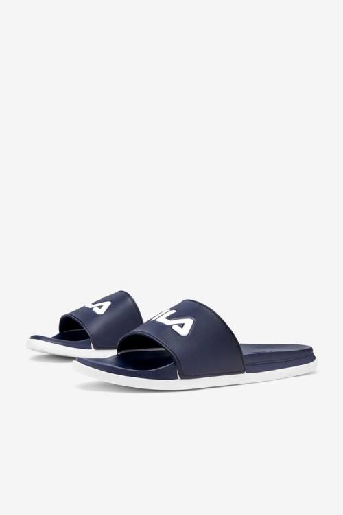 Navy / White Men's Fila Drifter Luxe Slides | Fila745QD