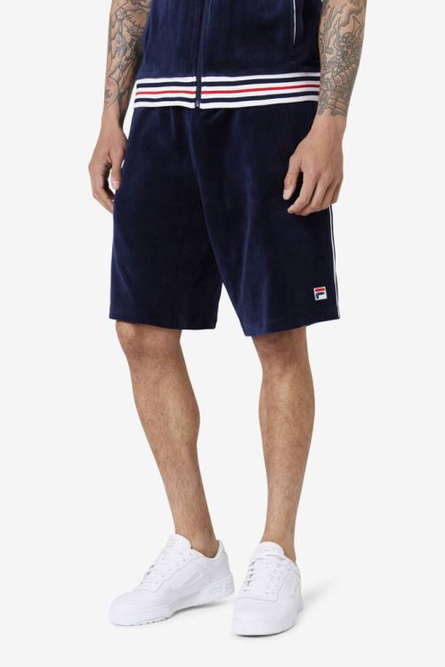 Navy / White Men's Fila Estudio Velour Shorts | Fila416JY