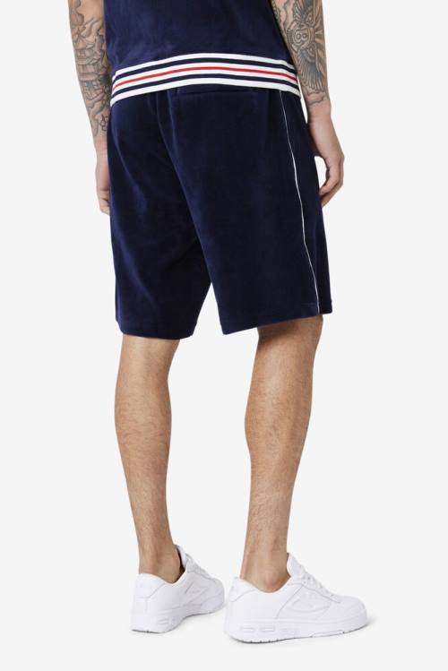 Navy / White Men's Fila Estudio Velour Shorts | Fila416JY