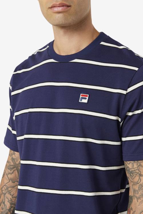 Navy / White Men's Fila Felix Tee T Shirts | Fila918AJ