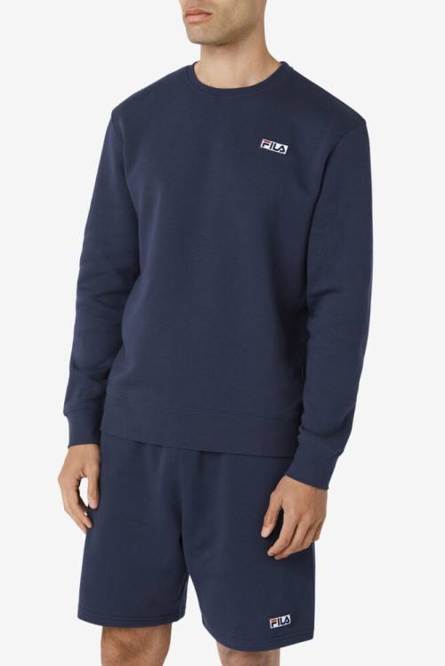 Navy / White Men's Fila Garran Crew Sweatshirts | Fila938DP