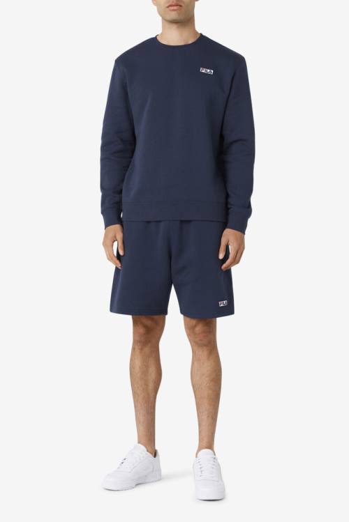 Navy / White Men's Fila Garran Crew Sweatshirts | Fila938DP