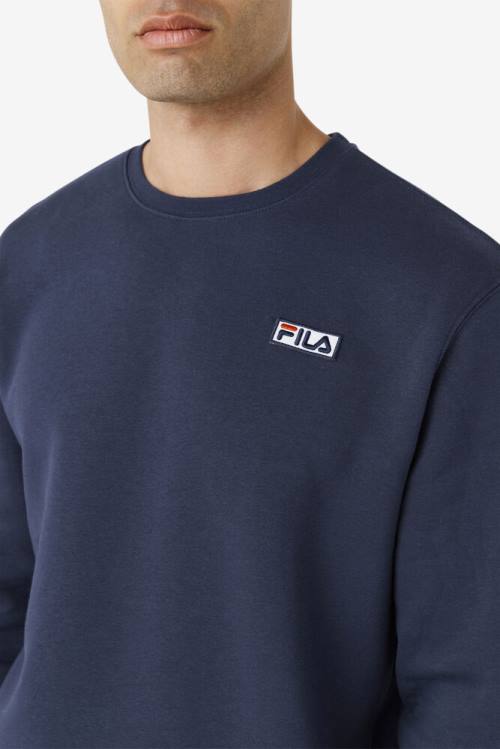 Navy / White Men's Fila Garran Crew Sweatshirts | Fila938DP