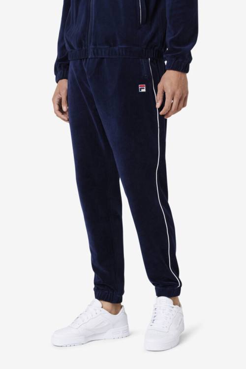 Navy / White Men's Fila Lewis Velour Pants | Fila037ZN