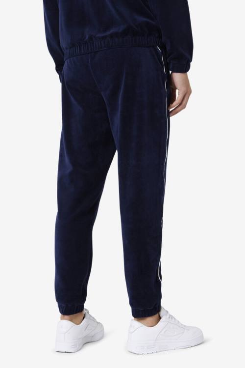 Navy / White Men's Fila Lewis Velour Pants | Fila037ZN