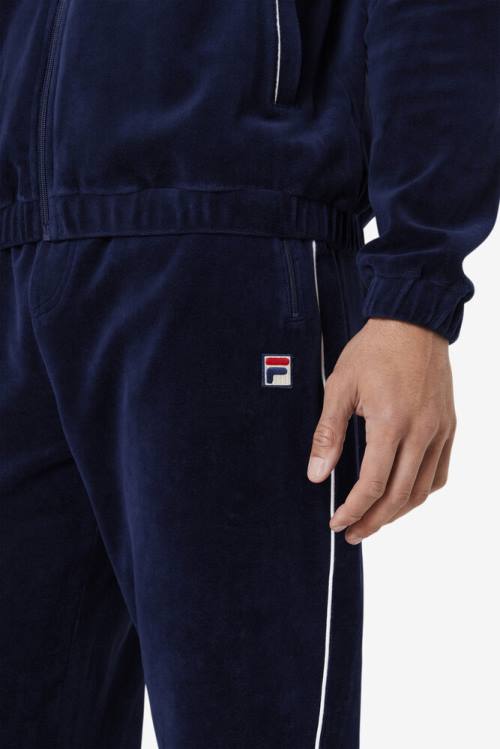 Navy / White Men's Fila Lewis Velour Pants | Fila037ZN