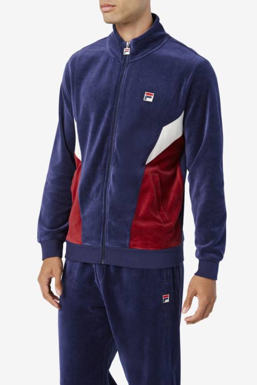 Navy / White Men's Fila Marten Velour Jackets | Fila193AB