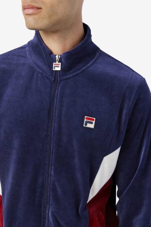 Navy / White Men's Fila Marten Velour Jackets | Fila193AB