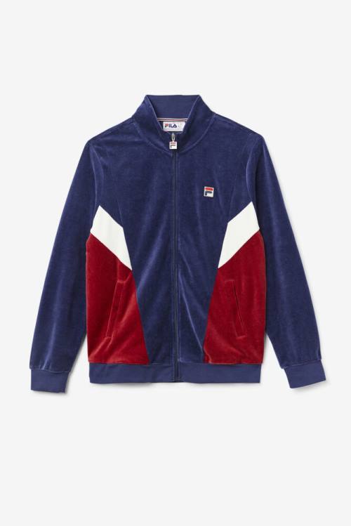 Navy / White Men\'s Fila Marten Velour Jackets | Fila193AB