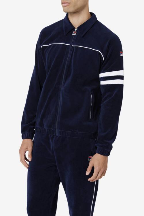 Navy / White Men's Fila Verdy Velour Jackets | Fila283PF