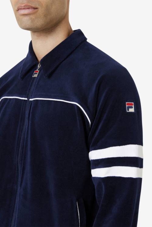 Navy / White Men's Fila Verdy Velour Jackets | Fila283PF