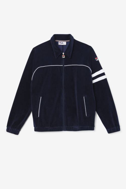 Navy / White Men\'s Fila Verdy Velour Jackets | Fila283PF