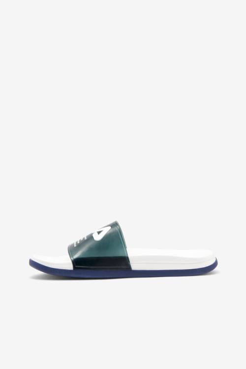 Navy / White / Navy Women's Fila Drifter Luxe Clear Slides | Fila690MV