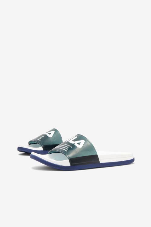 Navy / White / Navy Women's Fila Drifter Luxe Clear Slides | Fila690MV